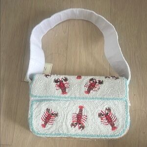White and Red Beaded Lobster Design Bag